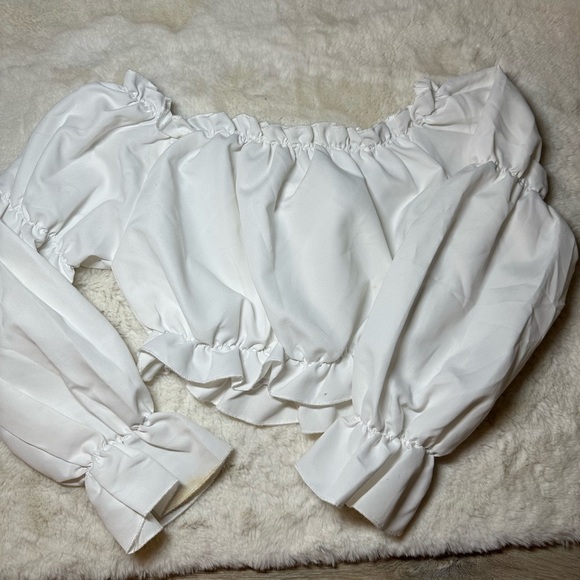 Cream Ruffled Smocked Crop Blouse - Picture 2 of 3